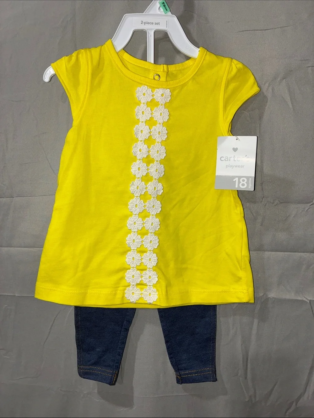 Carter's Yellow Floral-Trim Tank Top With Faux Denim Leggings